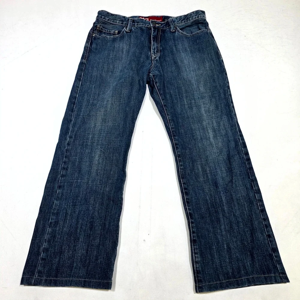 X2 Quality Denim Jeans Mens 33x30 Blue Straight Leg Dark Wash Casual Skater Y2K